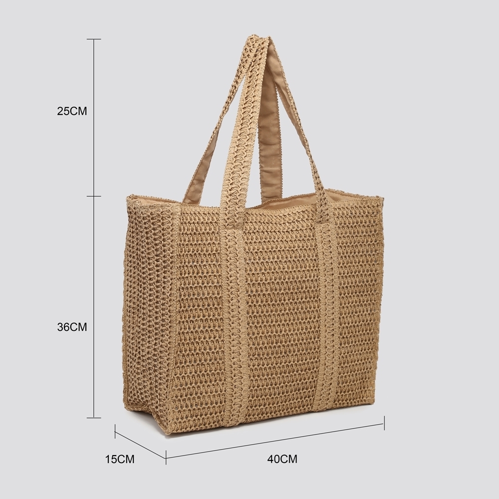 Large Straw Summer Bag - Camel - Image 3