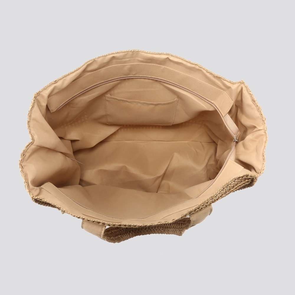 Large Straw Summer Bag - Camel - Image 5