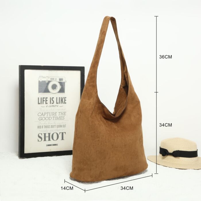 Vegan Suede Slouchy Bag - Caramel - Image 4