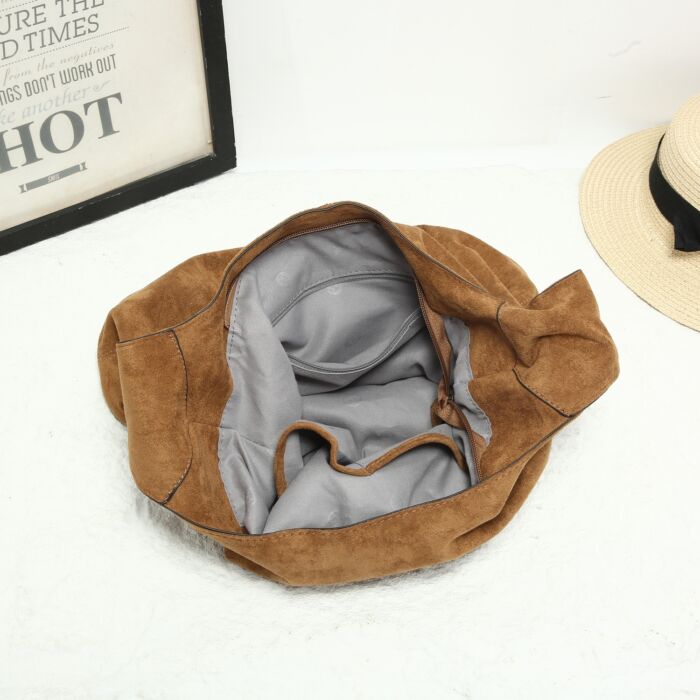 Vegan Suede Slouchy Bag - Caramel - Image 2